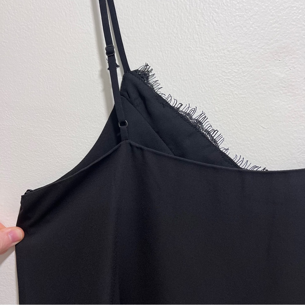 Socialite Black Eyelash Lace Adjustable Spaghetti Strap Camisole, Size Large - Picture 7 of 8